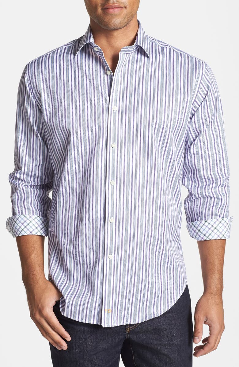 Thomas Dean Regular Fit Stripe Twill Sport Shirt | Nordstrom