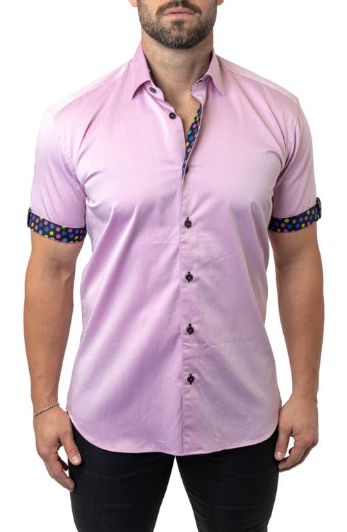 Maceoo Galileo Fleur Rose Pink Contemporary Fit Short Sleeve Button-Up Shirt 