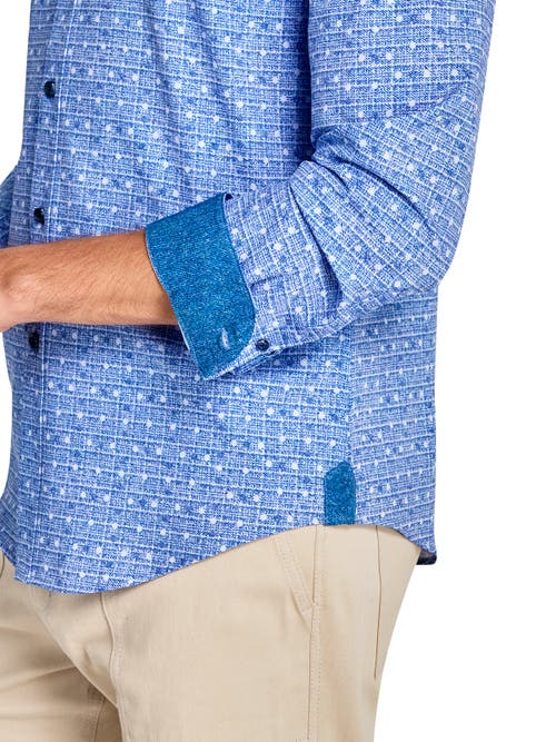 Brooklyn Brigade Denim Dot Recycled 4-way Stretch Performance Long Sleeve Shirt In Blue