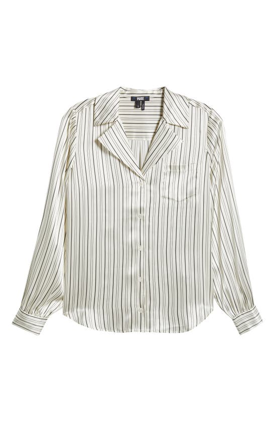 Shop Paige Capriana Stripe Satin Button-up Shirt In Antique White/ Black