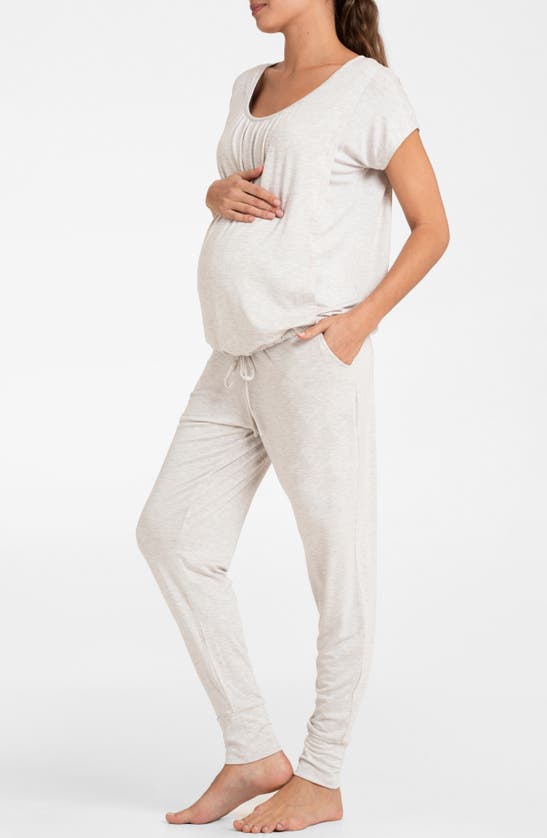 Shop Seraphine Short Sleeve Maternity/nursing Longewear Set In Oatmeal