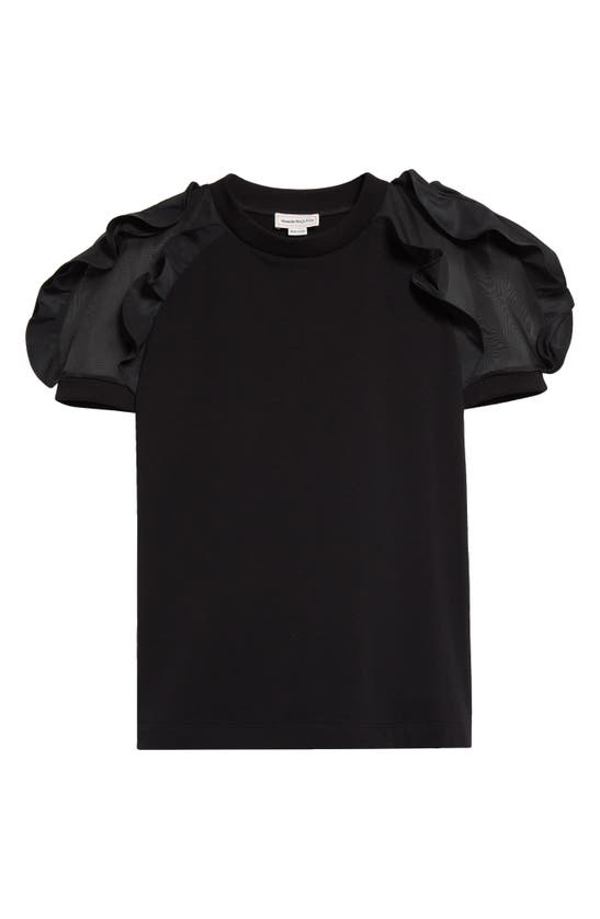 Shop Alexander Mcqueen Structured Ruffle Sleeve T-shirt In Black