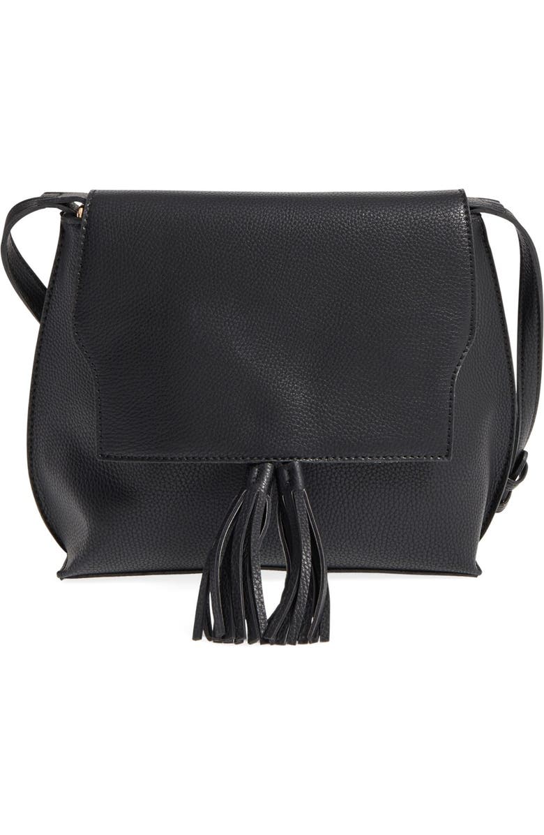 Sole Society Tassel Faux Leather Crossbody Bag, Main, color, 