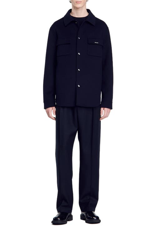 Shop Sandro Double-faced Overshirt In Navy Blue