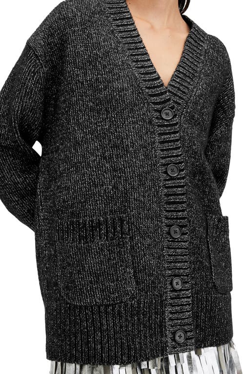 Shop Allsaints Sabrina Metallic Merino Wool Blend Cardigan In Black