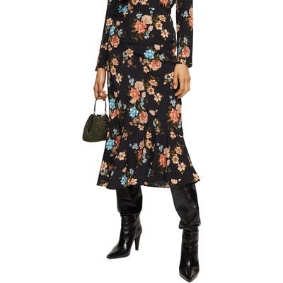 Topshop Floral Flounce Midi Skirt, US - Black
