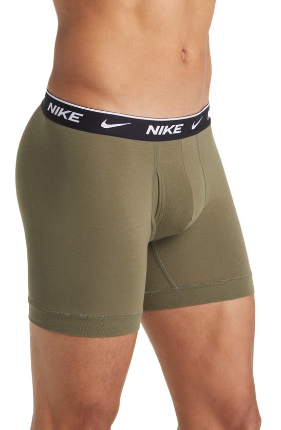 Shop Nike Dri-fit Essential Assorted 3-pack Stretch Cotton Boxer Briefs In Medium Olive