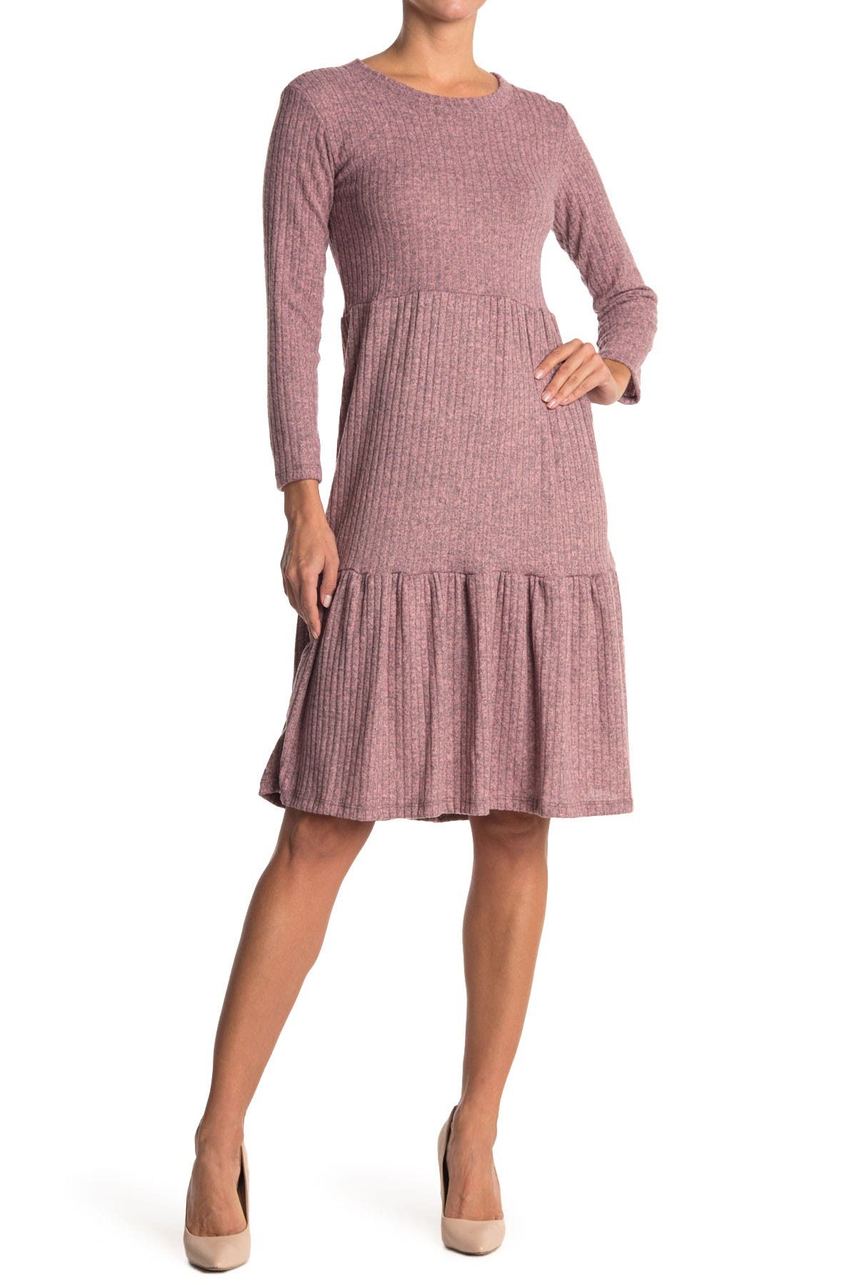 crew neck midi dress with sleeves