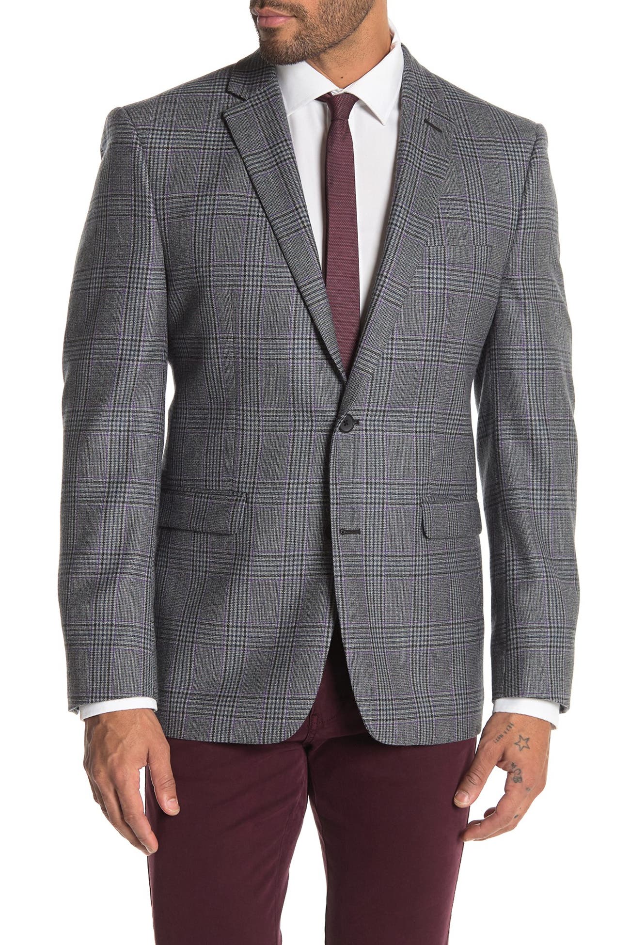 Vince Camuto | Gray Plaid Two Button Notch Lapel Wool Slim Fit Sports ...