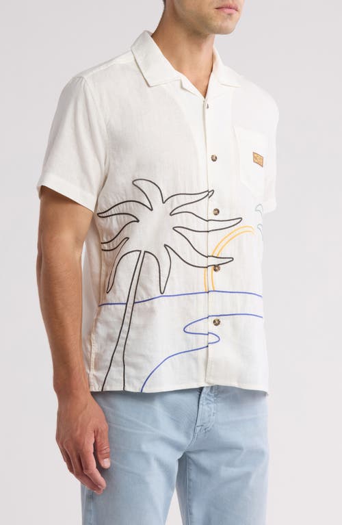 Shop Rvca Crescent Bay Embroidered Linen Blend Camp Shirt In Natural