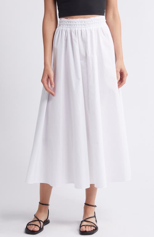 Pull-On Paperbag Midi Skirt in Eyelet White