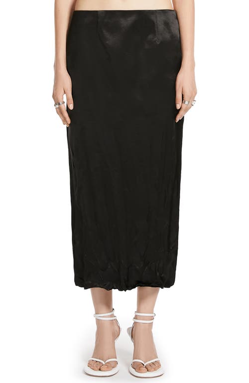 SPORTMAX Crinkle Texture Satin Skirt Black at Nordstrom,