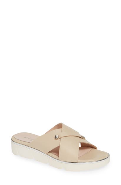 Patricia Green Catalina Wedge Slide Sandal In Beige Leather