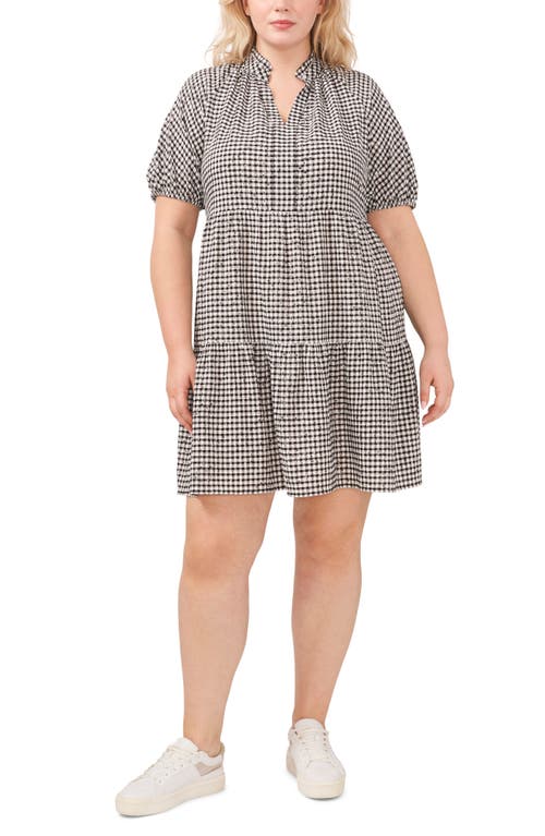 CeCe Gingham Tiered Babydoll Dress Rich Black at Nordstrom,