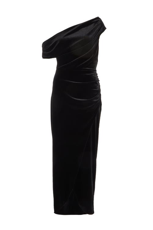 Shop Quiz Velvet Asymmetric Maxi Dress In Black