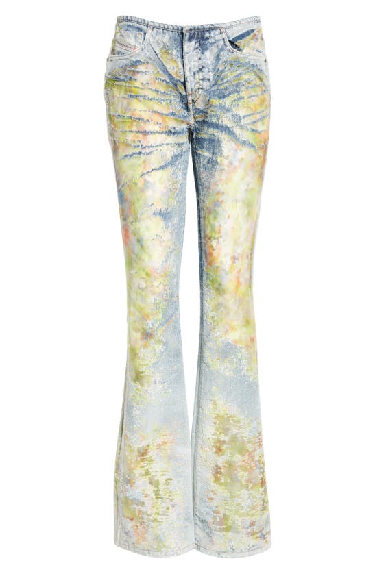 Shop Diesel Shark Floral Distressed Low Rise Jeans In Lt. Indigo W/ Yellow Floral