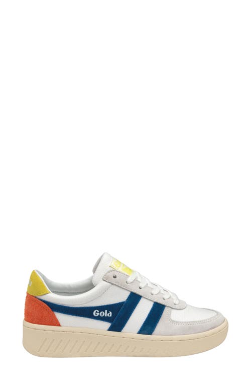 Shop Gola Classics Grandslam Trident Sneaker In White/marine Blue/limelight