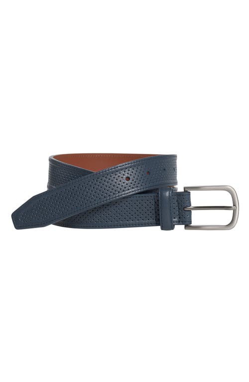 Johnston & Murphy Perforated Leather Belt Navy at Nordstrom,