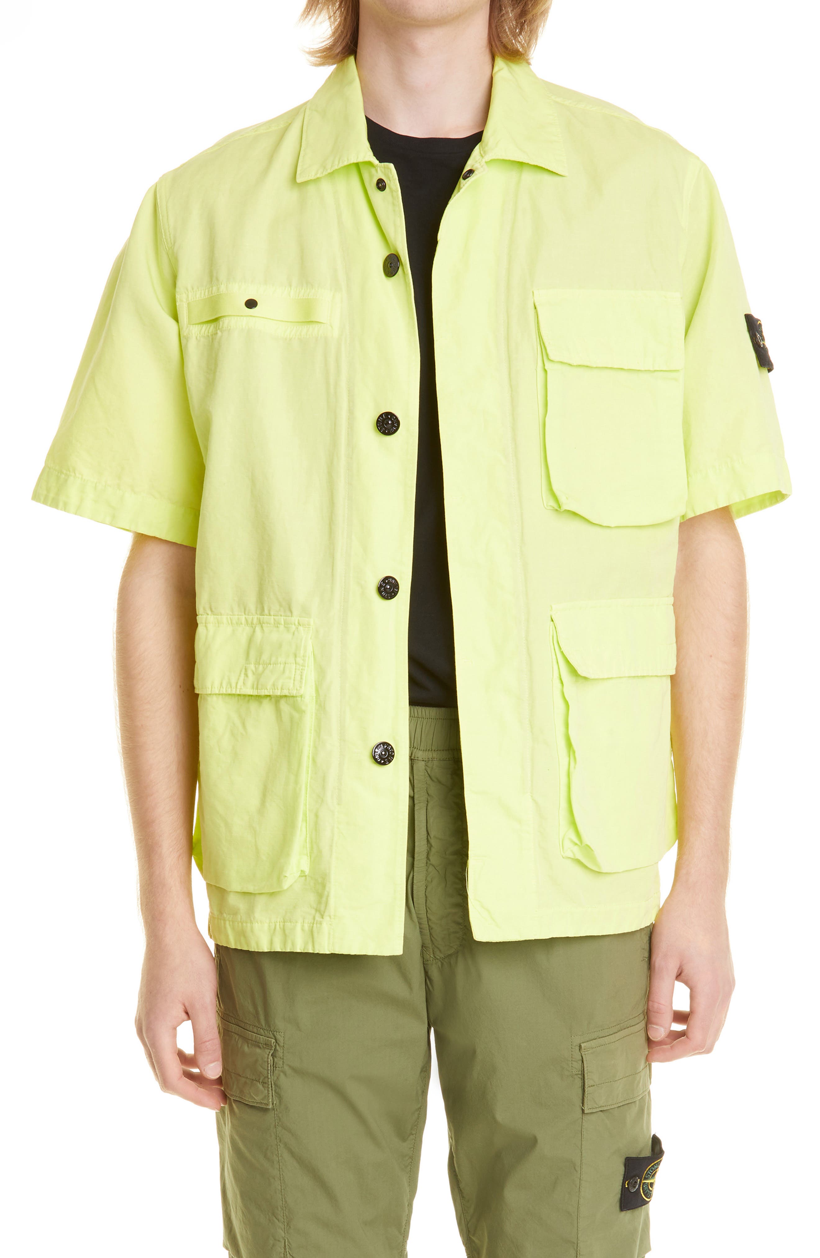 Stone Island Short Sleeve Cotton & Linen Shirt Jacket in Lemon