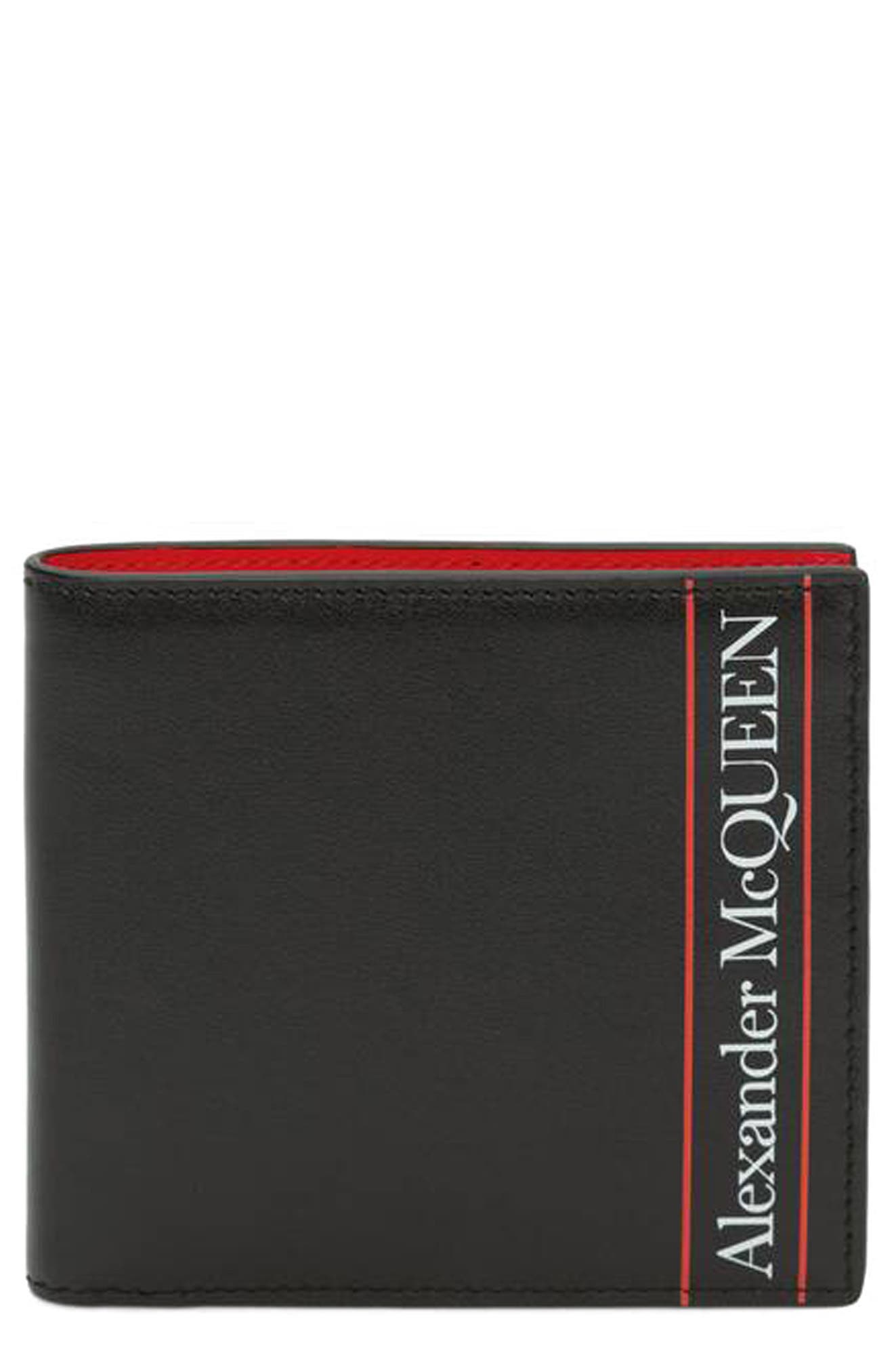 Alexander McQueen Leather Billfold Wallet in Black/Red at Nordstrom