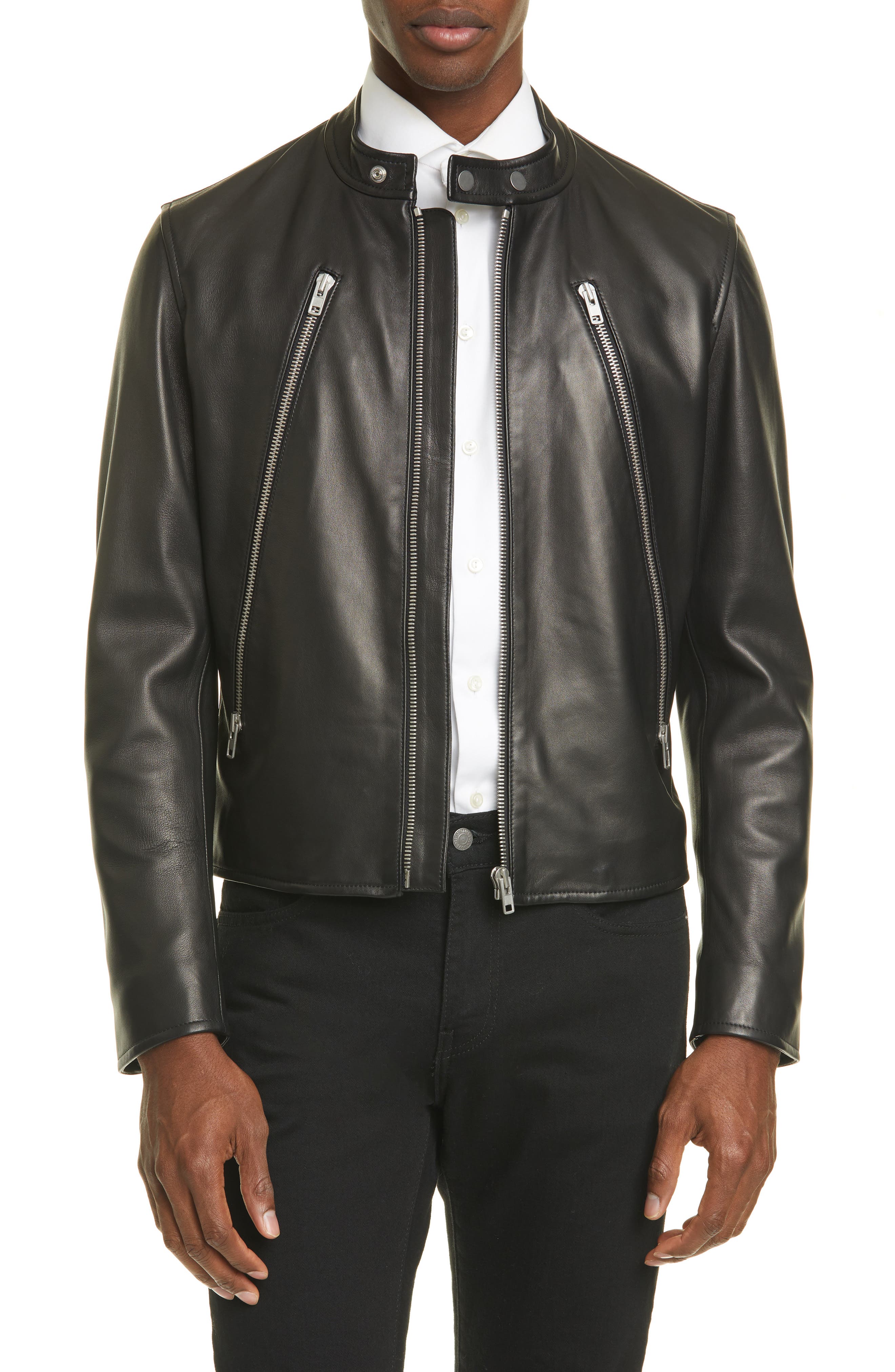 Mens Clothing Jackets Leather jackets Maison Margiela Notched-lapel Leather Jacket in Black for Men Save 25% 