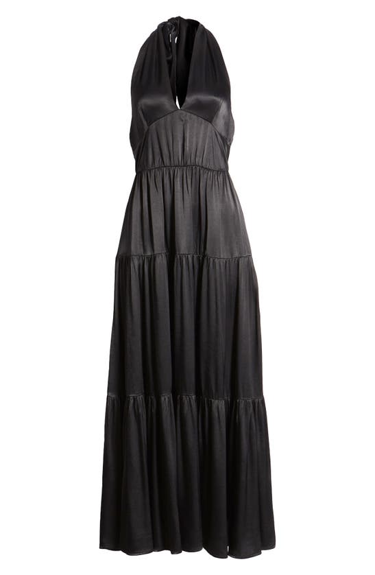 Shop Nordstrom Tiered Satin Halter Maxi Dress In Black