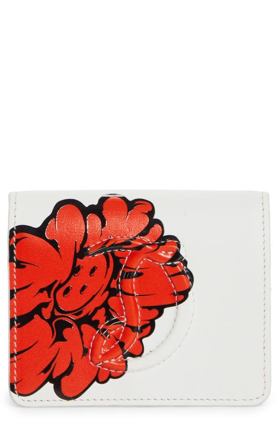 Shop Christian Louboutin X Shun Sudo By My Side Button Flower Leather Bifold Wallet In Red/white