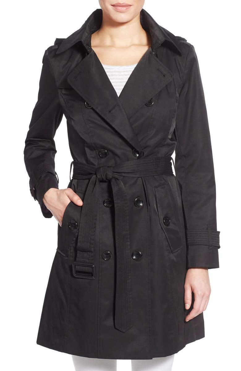 London Fog Hooded Double Breasted Trench Coat (Regular & Petite ...