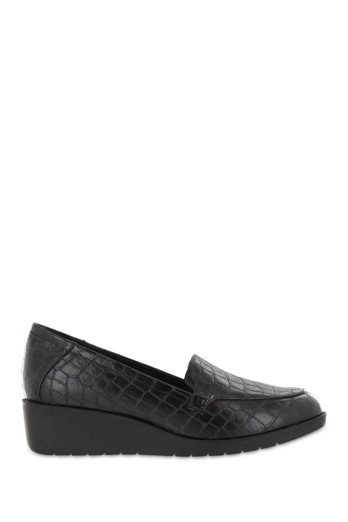 Mia Amore Katri Croc Embossed Wedge Loafer In Black | ModeSens