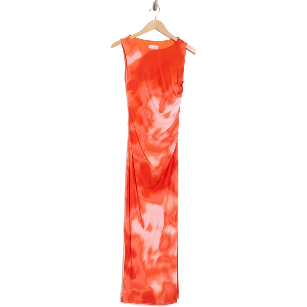 Calvin Klein Sleeveless Mesh Dress In Orange