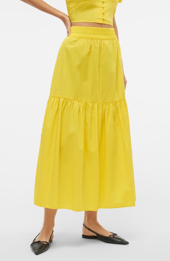 Shop Vero Moda Tiered Maxi Skirt In Lemon Zest