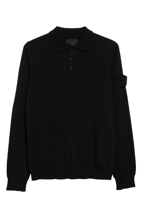 Shop Stone Island Ghost Long Sleeve Wool Polo Sweater In Black