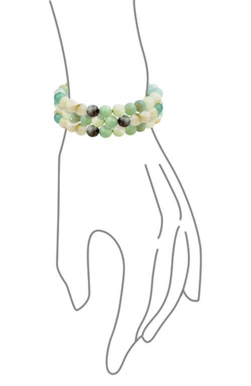Bling Jewelry Set Of 3 Semiprecious Stone Beaded Stretch Bracelets In Aquamarine