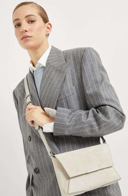 Shop Brunello Cucinelli Sueded Calfskin Bucket Bag With Monili In Light Grey