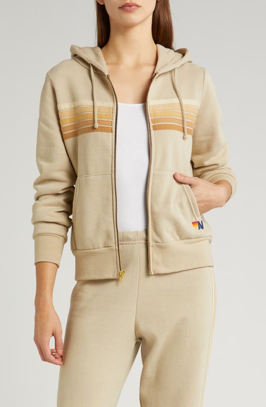 Shop Aviator Nation 5-stripe Zip Hoodie In Sand/ Tan