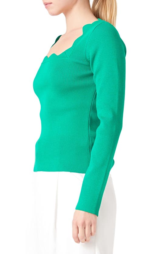 Shop Endless Rose Scallop Square Neck Sweater In Green