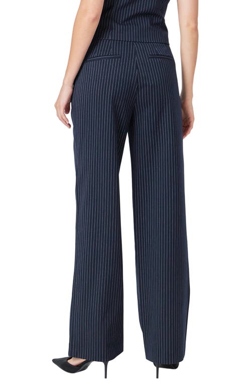 Endless Rose Stripe Pleat High Waist Pants In Navy