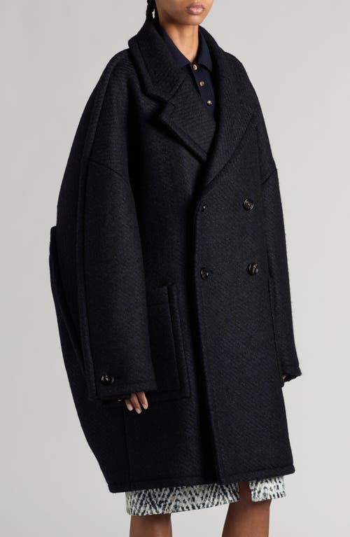 Shop Bottega Veneta Bicolor Oversize Wool Blend Twill Coat In Black/navy