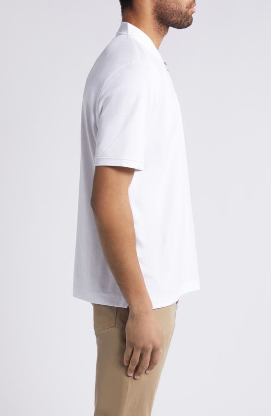 Johnston & Murphy Quarter Zip Jacquard Pima Cotton Blend Knit Polo In White
