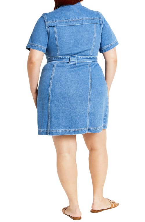 Shop City Chic Melina Belted Denim Minidress In Mid Wash