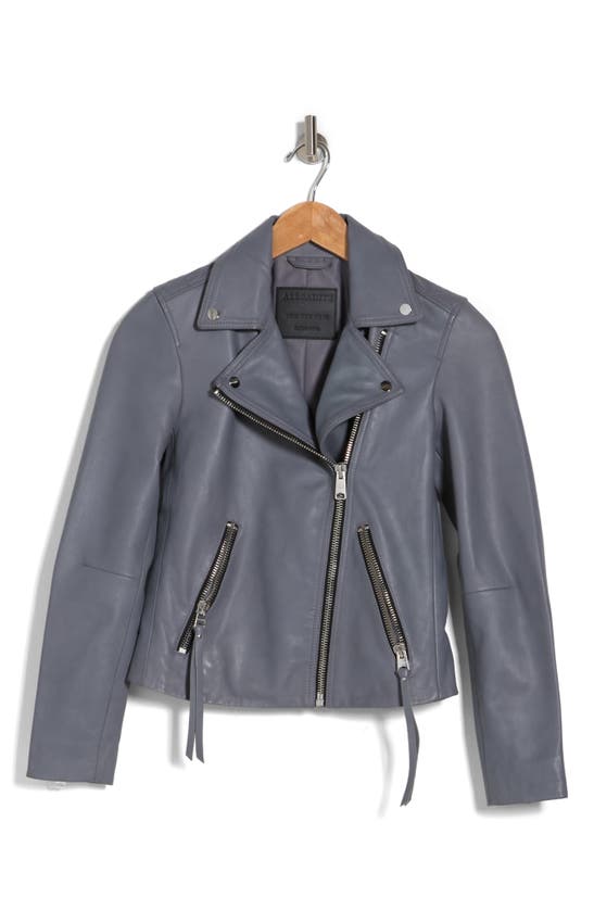 Allsaints Dalby Leather Biker Jacket In Grey Steel
