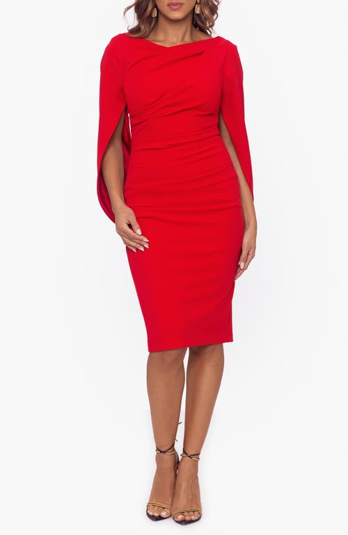 Cape Sleeve Crepe Sheath Cocktail Dress in Red
