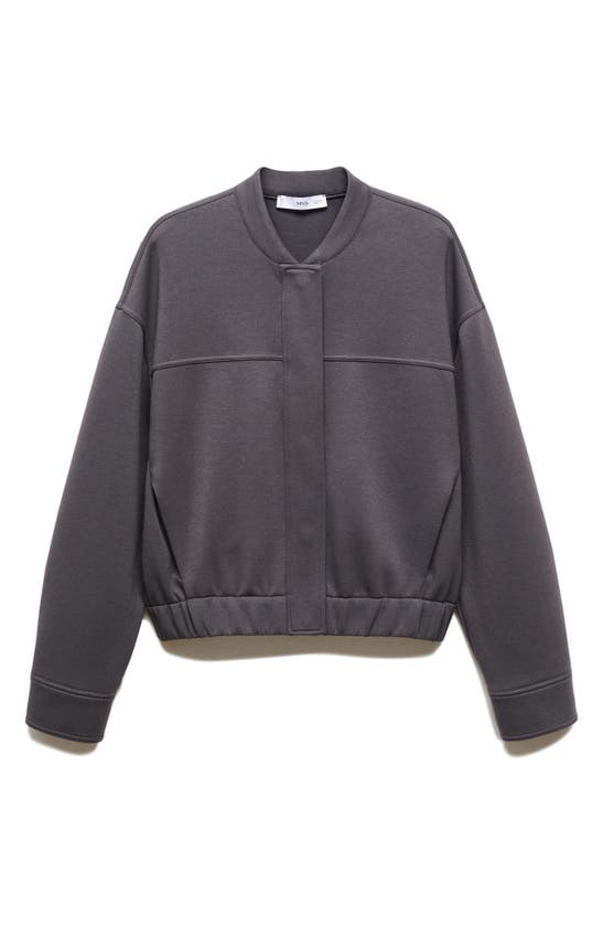 Shop Mango Seamed Knit Bomber Jacket In Charcoal