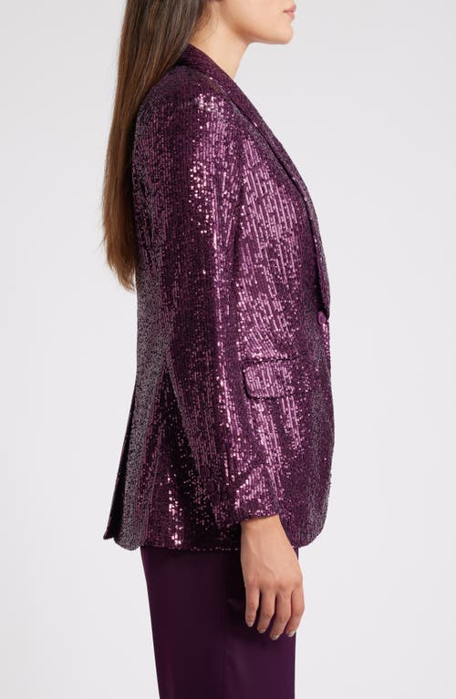 Anne Klein Sequin Shawl Collar Blazer In Deep Plum