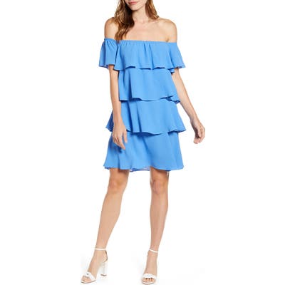 Petite Gibson X Hot Summer Nights Natalie Off The Shoulder Ruffle Dress, Blue (Regular & Petite) (Nordstrom Exclusive)