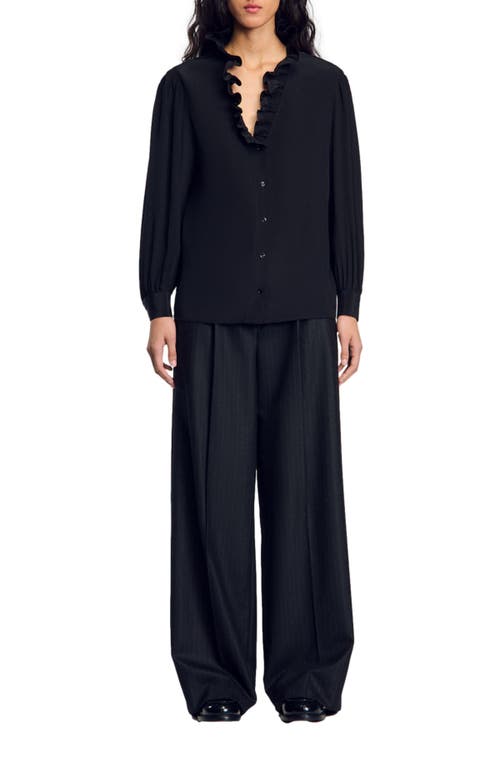 Shop Sandro Floaty Silk Shirt In Black