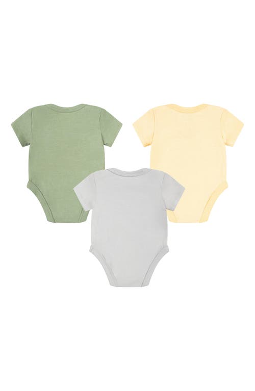 Shop Hurley Assorted 3-pack Bodysuits In Wolf Gray/sun/aloe Green