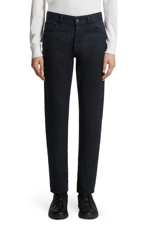 ZEGNA Garment Dyed Stretch Linen & Cotton Slim Fit Jeans Navy at Nordstrom,