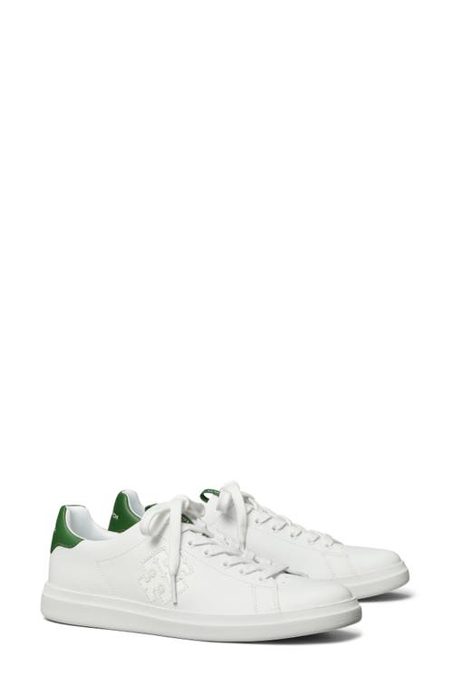 Shop Tory Burch Double T Howell Court Sneaker In White/arugula Green