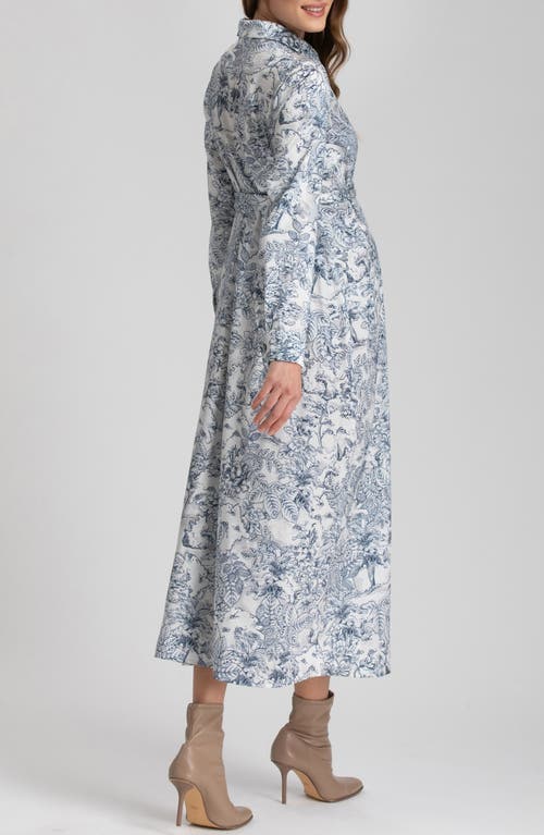 Pietro Brunelli Print Long Sleeve Maternity Dress In Dark Blue